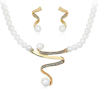 Fashion Women Jewelry Sets Bride Wedding Party Gold Plated Chain Necklace Earring Set white pearl