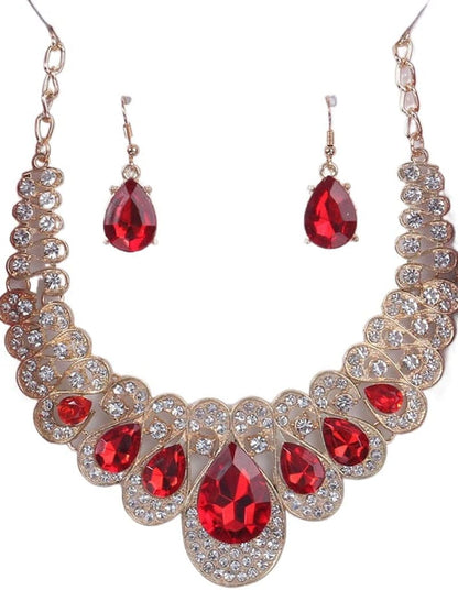 Fashion Women Jewelry Sets Bride Wedding Party Gold Plated Chain Necklace Earring Set red