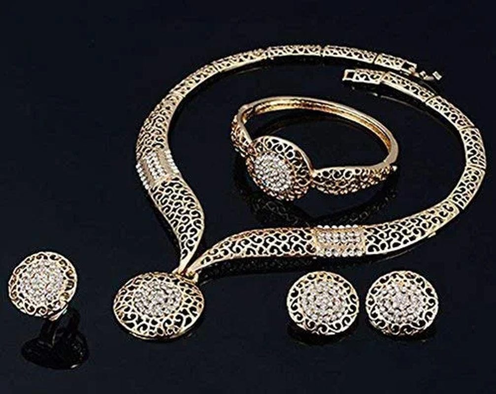 Fashion Women Jewelry Sets Bride Wedding Party Gold Plated Chain Necklace Earring Set