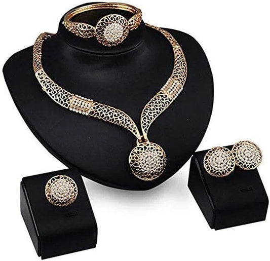Fashion Women Jewelry Sets Bride Wedding Party Gold Plated Chain Necklace Earring Set Gold