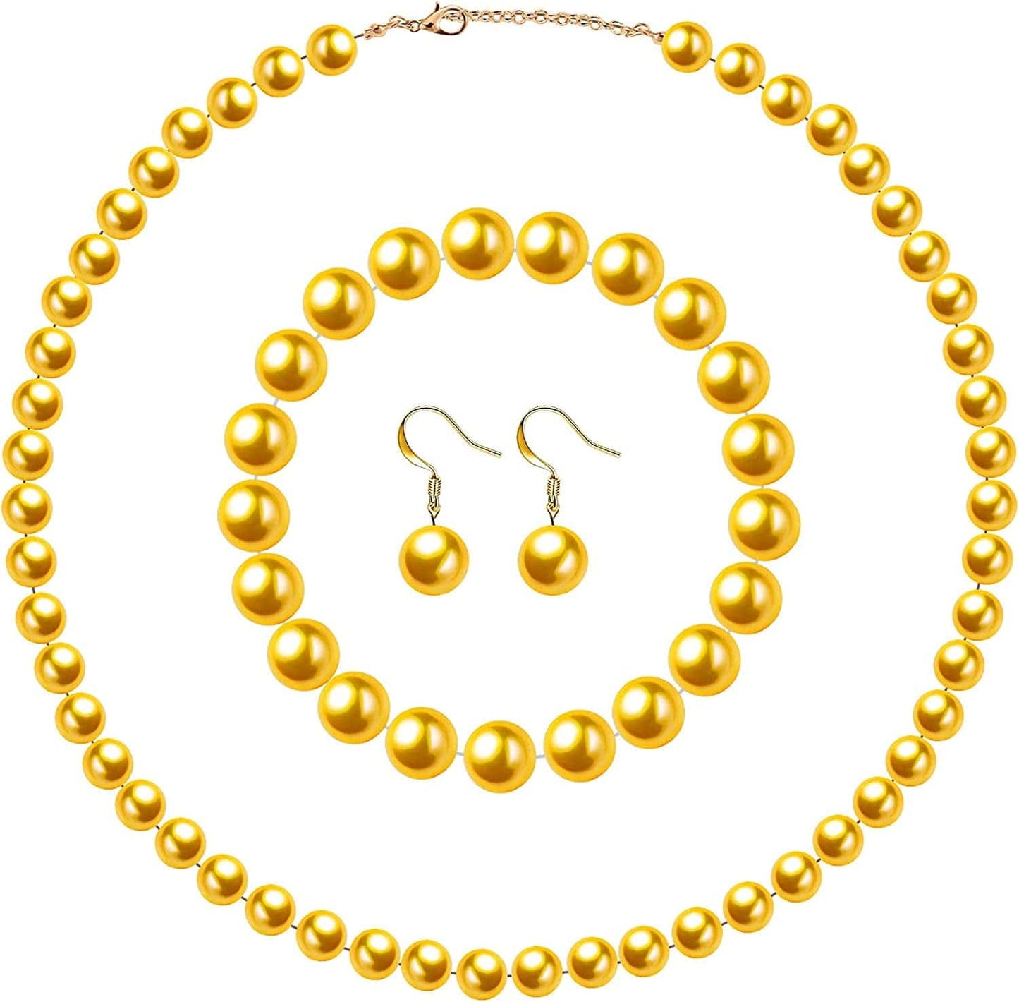 Faux Pearl Jewelry Set Simulated Pearl Necklace Bracelet Earrings for Women Girls Gold / Medium