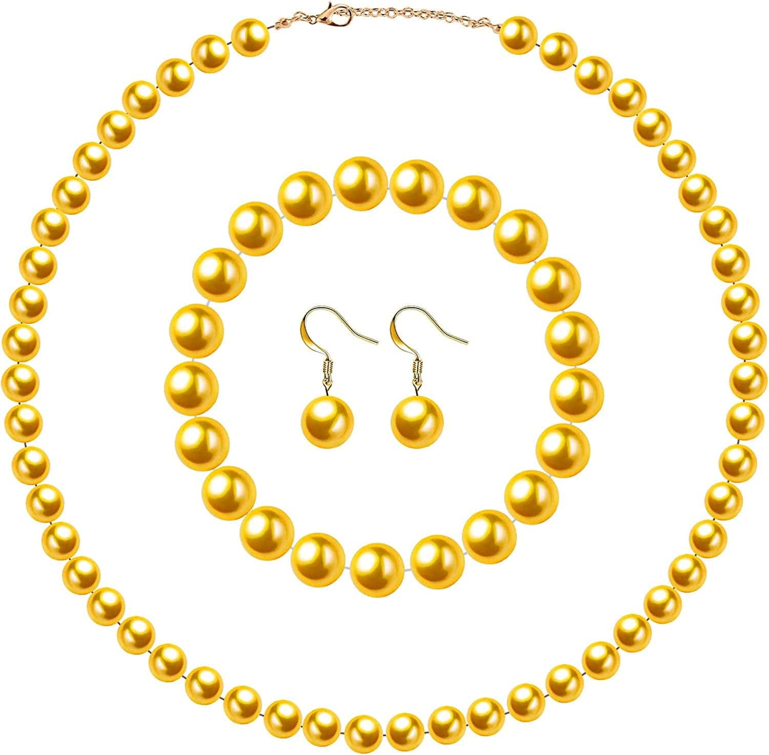Faux Pearl Jewelry Set Simulated Pearl Necklace Bracelet Earrings for Women Girls Gold / Medium