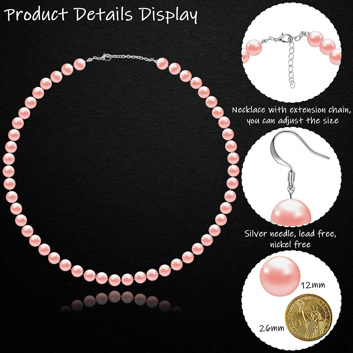 Faux Pearl Jewelry Set Simulated Pearl Necklace Bracelet Earrings for Women Girls