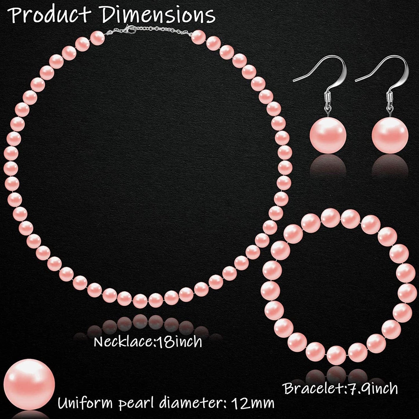 Faux Pearl Jewelry Set Simulated Pearl Necklace Bracelet Earrings for Women Girls