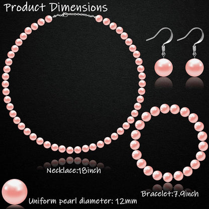 Faux Pearl Jewelry Set Simulated Pearl Necklace Bracelet Earrings for Women Girls