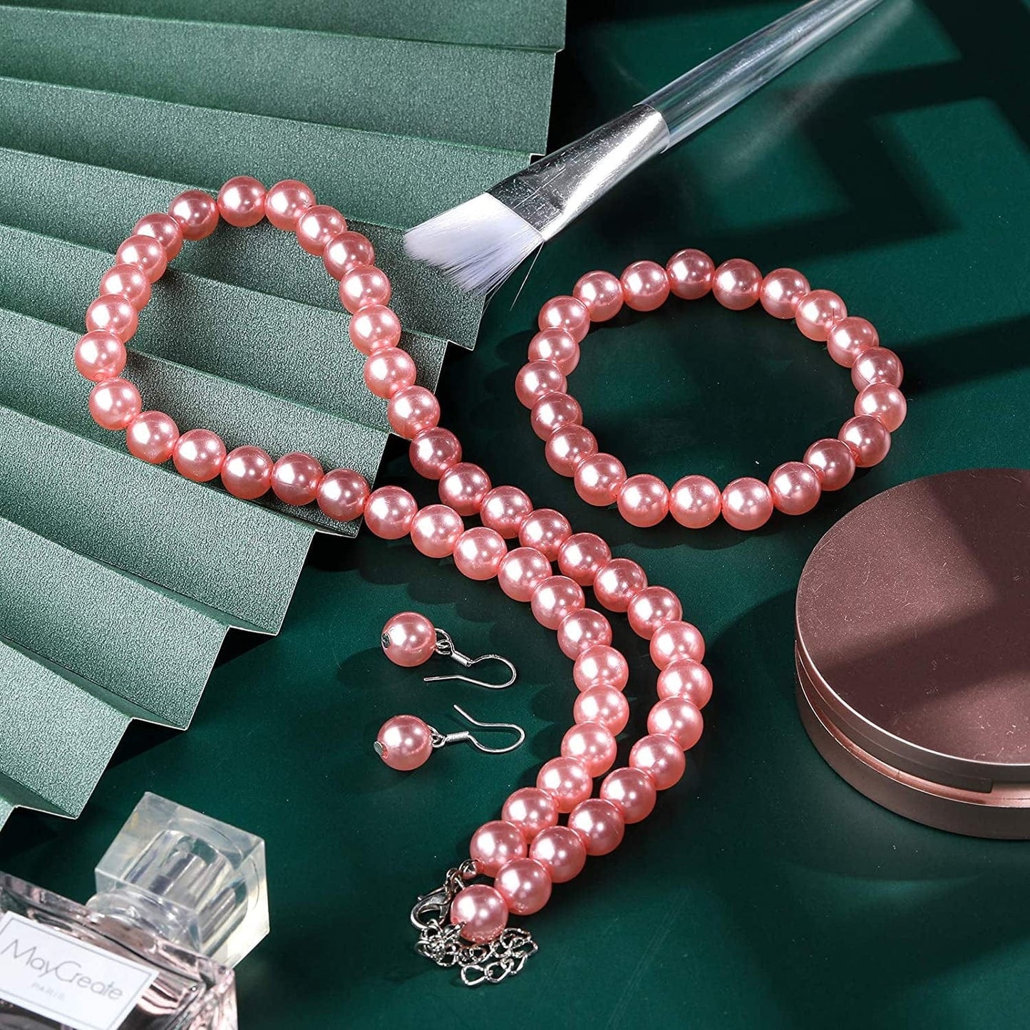 Faux Pearl Jewelry Set Simulated Pearl Necklace Bracelet Earrings for Women Girls