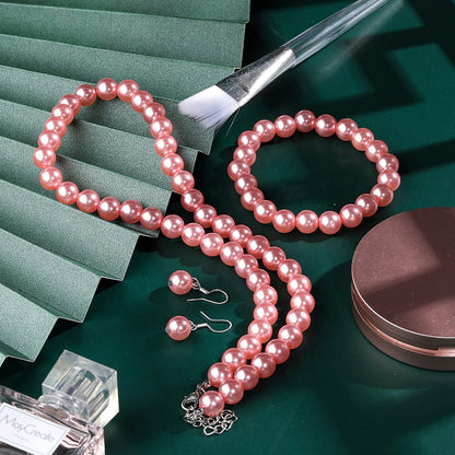 Faux Pearl Jewelry Set Simulated Pearl Necklace Bracelet Earrings for Women Girls