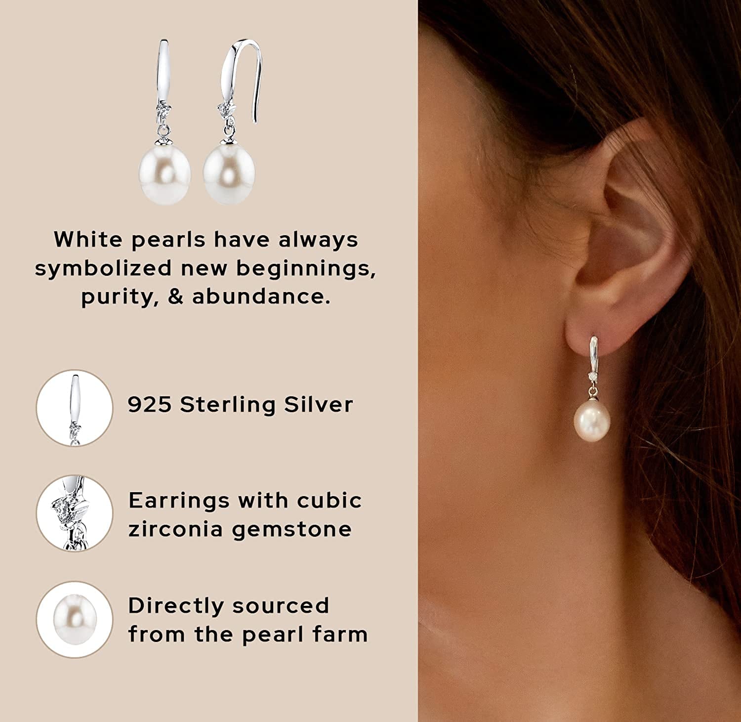 Real Pearl Dangle Earrings for Women with Genuine AAA Quality White Freshwater Cultured Pearls | 14K Gold Plated 925 Sterling Silver Earrings for Women - the PEARL SOURCE Apparel & Accessories > Jewelry > Earrings The Pearl Source   