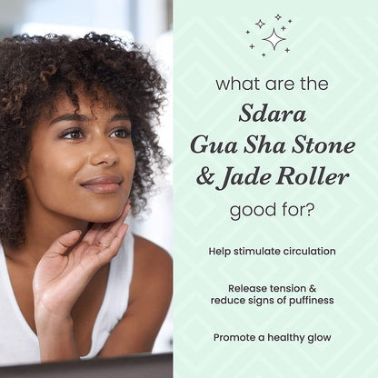Sdara Jade Roller Gua Sha Set - Facial Roller and Massager for Slimming & Sculpting - Reduces Wrinkles & Eye Puffiness - Essential Skin Care Tools Health & Beauty > Personal Care > Cosmetics > Cosmetic Tools > Skin Care Tools Sdara Skincare   