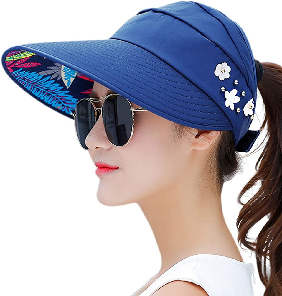 HINDAWI Sun Hats for Women Wide Brim Sun Hat UV Protection Caps Floppy Beach Packable Visor Apparel & Accessories > Clothing Accessories > Hats HINDAWI Navy  