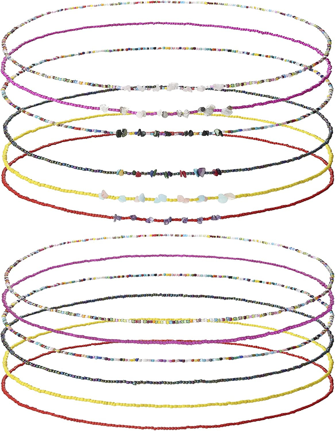 Taouzi 8-12Pcs Waist Beads for Women Weight Loss Colorful Beaded Body Chain Handmade Boho Waist Chains Belly Bead Body Chain Jewelry for Women Apparel & Accessories > Jewelry > Body Jewelry Taouzi Style5 12Pcs 31.5Inch  