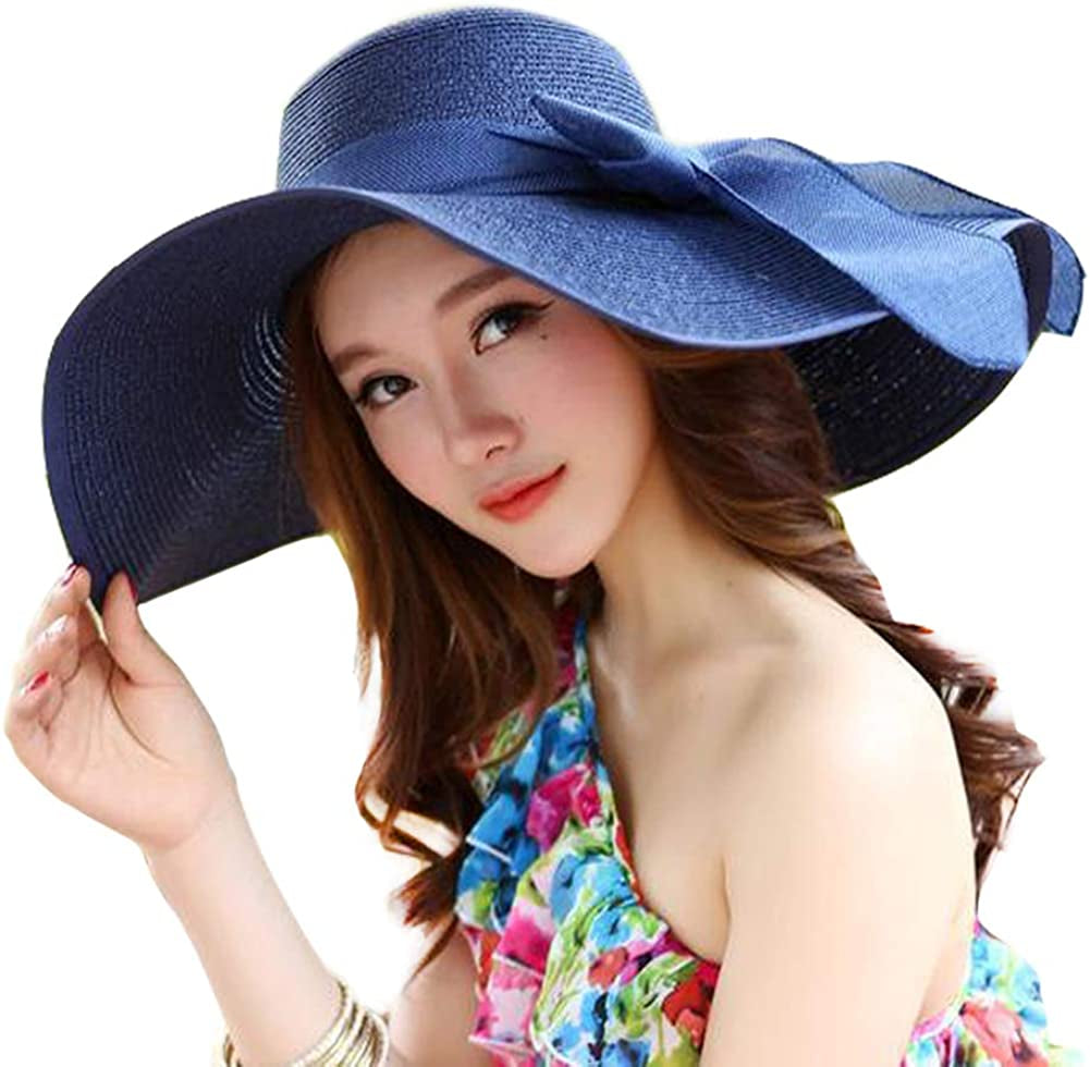 Women'S Folable Floppy Hat,Wide Brim Sun Protection Straw Hat, Summer UV Protection Beach Cap Apparel & Accessories > Clothing Accessories > Hats FSIGOM Navy  