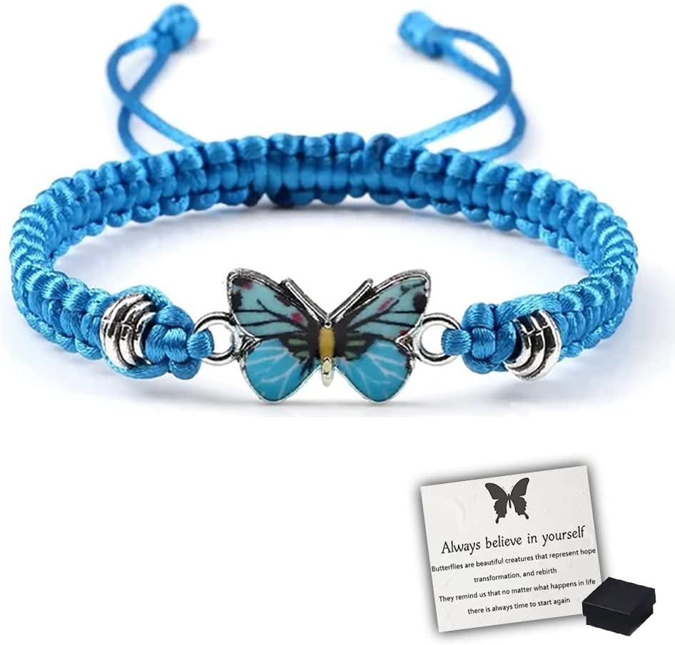 Butterfly Charm Bracelet, Adjustable Hand Woven Bracelets, Cute Butterfly Charm Bracelets, Bracelet Suitable for Family Butterfly Jewelry (Silver) Apparel & Accessories > Jewelry > Bracelets KKLM Blue  