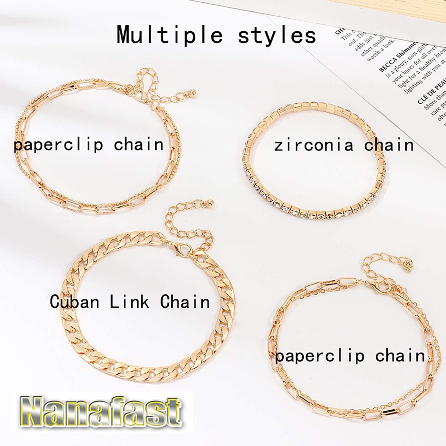 Nanafast 4-6PCS Ankle Bracelets Set for Women Gold Boho Beach Anklet Chain Adjustable Foot Jewelry for Girls Extremely Simple Style Apparel & Accessories > Jewelry > Anklets Nanafast   