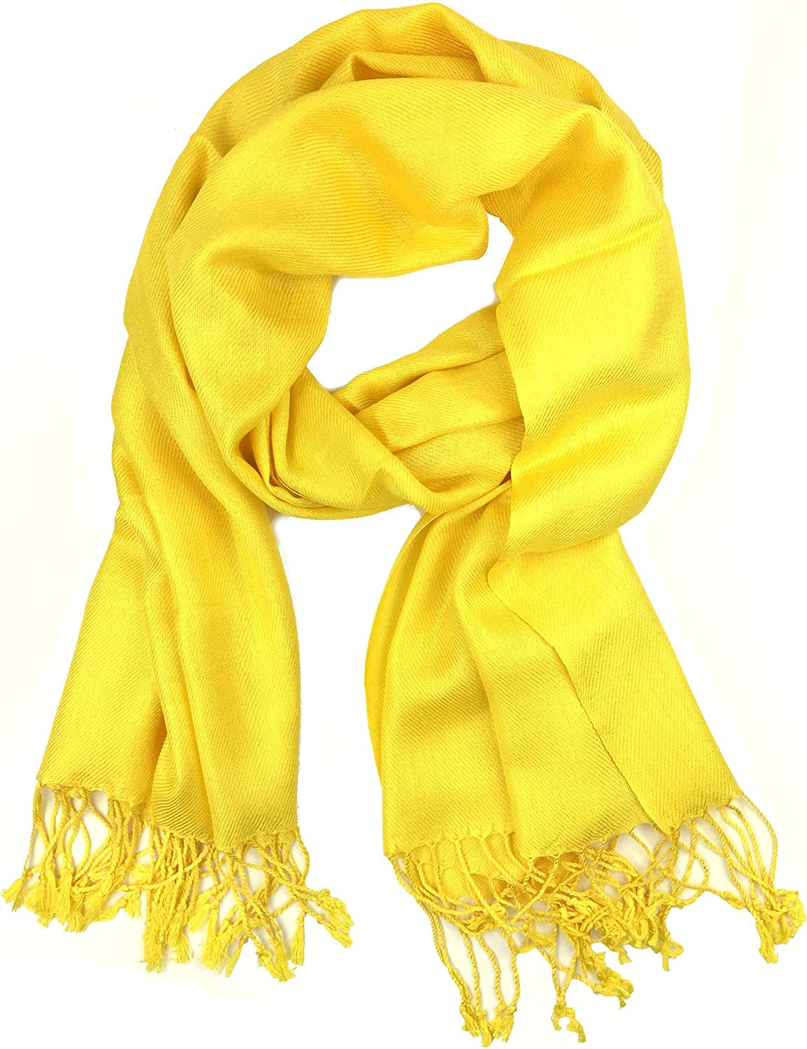 Plum Feathers Premium Solid Color and Metallic Fashion Scarf, Womens Pashmina Shawl Wrap with Fringes Apparel & Accessories > Clothing Accessories > Scarves & Shawls Plum Feathers Yellow  