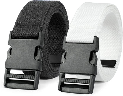 Canvas Long Belt for Women ,SANSTHS Hip Hop Streetwear Style Black Buckle Cargo Belt with Flat Plastic Buckle for Jeans Dress Apparel & Accessories > Clothing Accessories > Belts SANSTHS B-2 Pack (Black+white) Fit Pants below 35" 