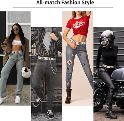 FIORETTO Grommet Leather Belt with Detachable Chain Women Men Punk Rock Waist Belts for Jeans Pants Apparel & Accessories > Clothing Accessories > Belts FIORETTO   
