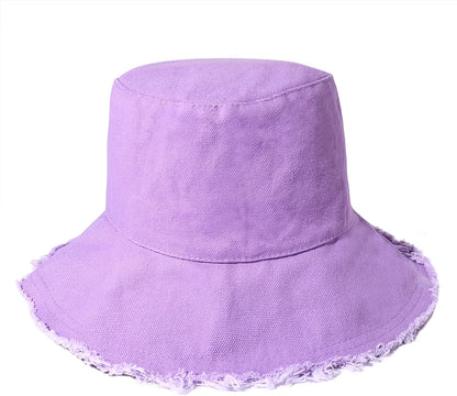 Boderier Sun Hats for Women Summer Casual Wide Brim Cotton Bucket Hat Beach Vacation Travel Accessories Apparel & Accessories > Clothing Accessories > Hats boderier Purple  