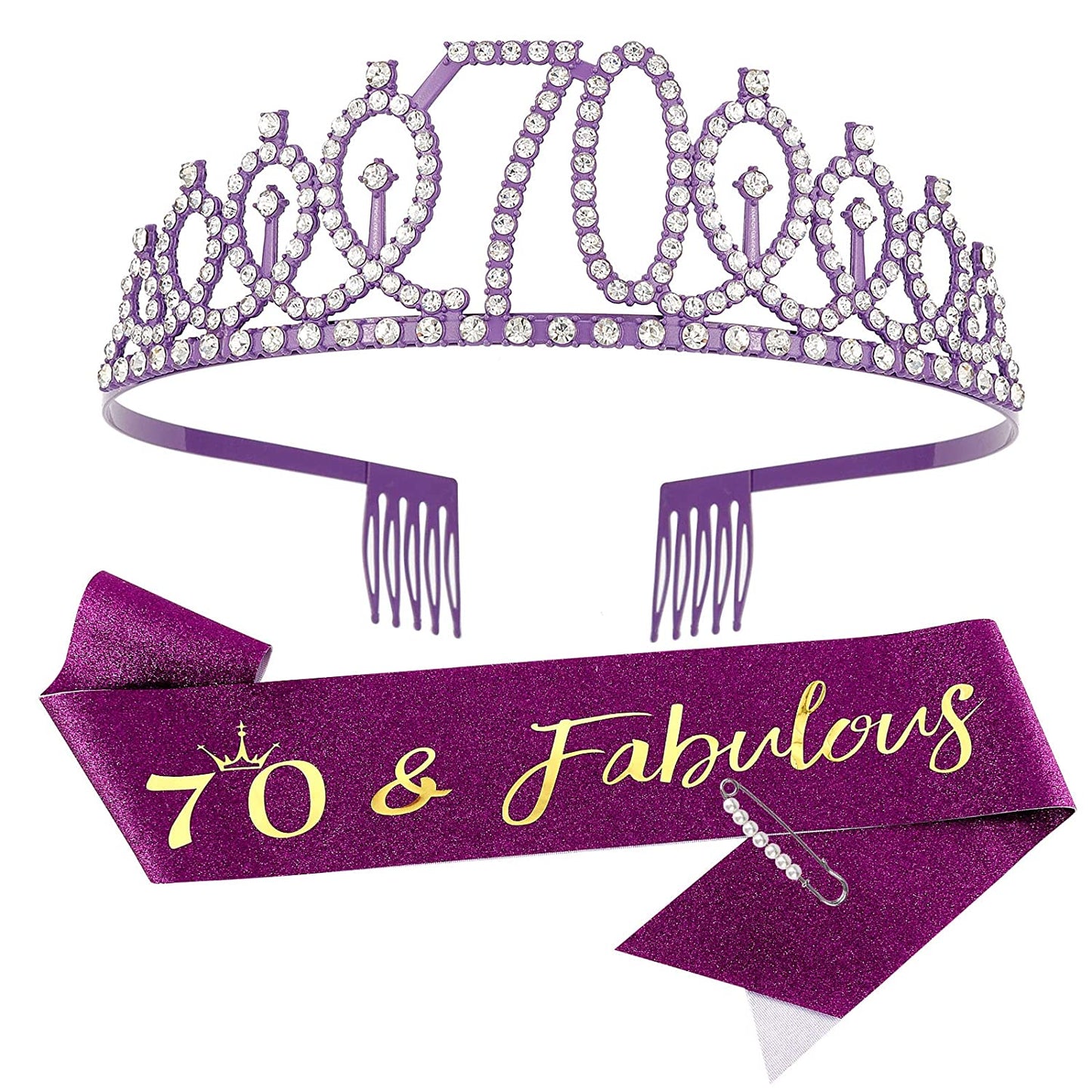 Sweet 16 Birthday Decorations Purple, 16Th Birthday Gifts for Girls, Sweet 16 Crown and Sash, 16Th Birthday Sash, Sweet 16 Sash and Tiara, Birthday Girl, Happy 16Th Birthday Party Supplies Cake Topper Apparel & Accessories > Clothing Accessories > Sashes CIEHER purple 70th Sash & Tiara Set  