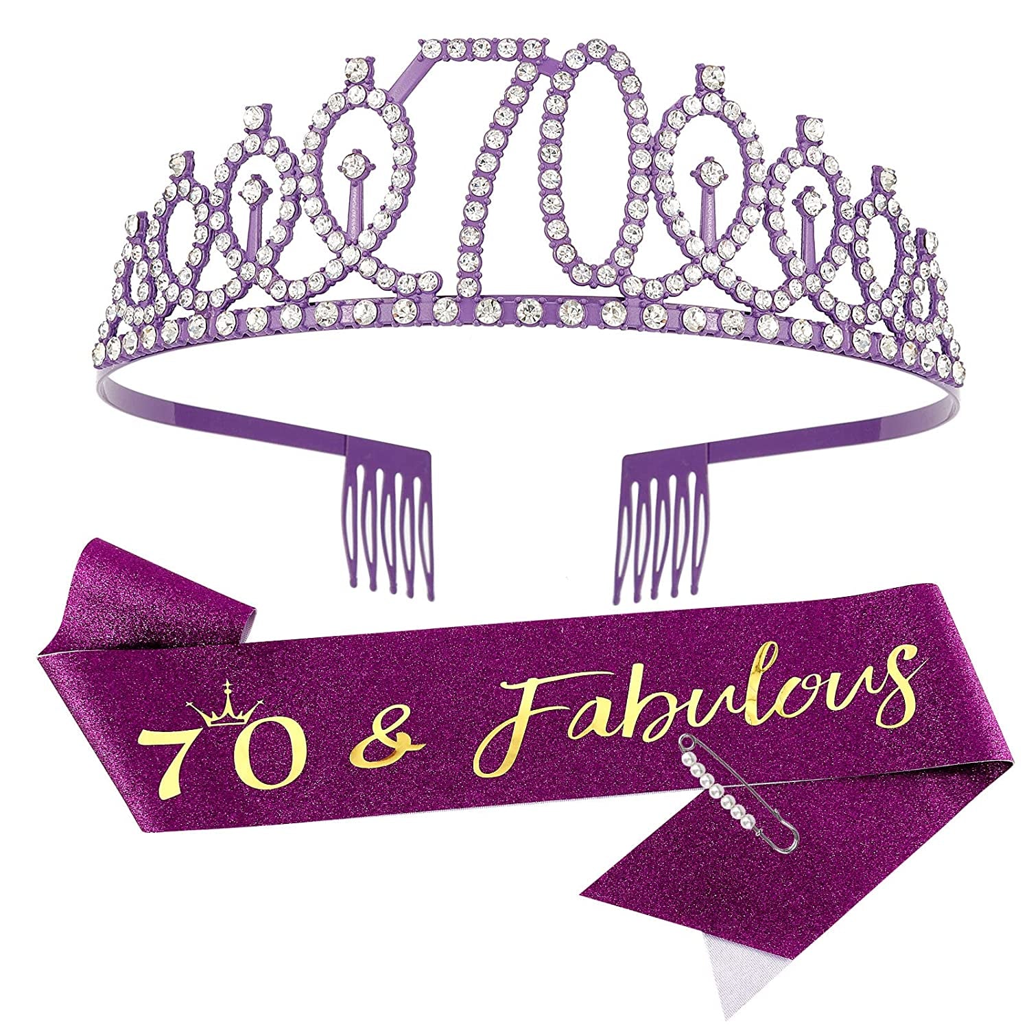 Sweet 16 Birthday Decorations Purple, 16Th Birthday Gifts for Girls, Sweet 16 Crown and Sash, 16Th Birthday Sash, Sweet 16 Sash and Tiara, Birthday Girl, Happy 16Th Birthday Party Supplies Cake Topper Apparel & Accessories > Clothing Accessories > Sashes CIEHER purple 70th Sash & Tiara Set  