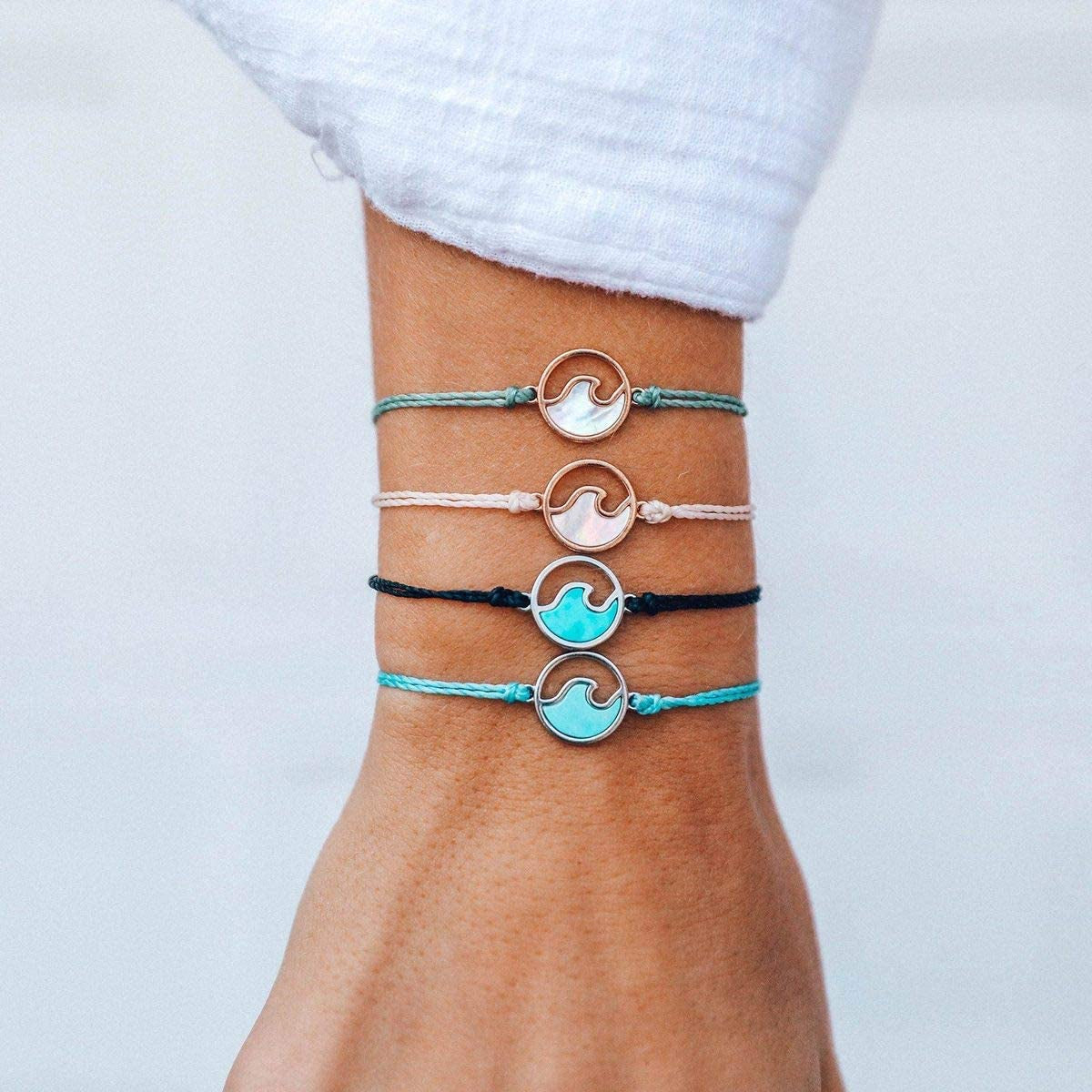 Pura Vida Rose Gold or Silver Stone Wave Bracelet W/Plated Charm - Adjustable Band, 100% Waterproof Apparel & Accessories > Jewelry > Bracelets Pura Vida   