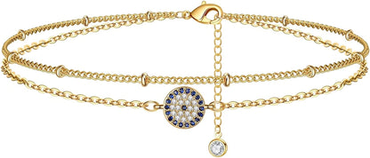 Dainty Ankle Bracelets for Women Girls, 14K Gold Filled Handmade Anklet Tiny Lock Key Star Lightning Crescent Elephant Evil Eye Ankle Bracelets for Women Girls Summer Boho Beach Foot Jewelry Apparel & Accessories > Jewelry > Anklets Yoosteel Turkish Evil Eye  