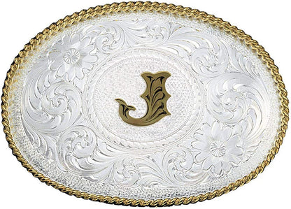 Montana Silversmiths Initial Letter Silver Engraved Gold Trim Western Belt Buckle Apparel & Accessories > Clothing Accessories > Belt Buckles Montana Silversmiths Initial J  