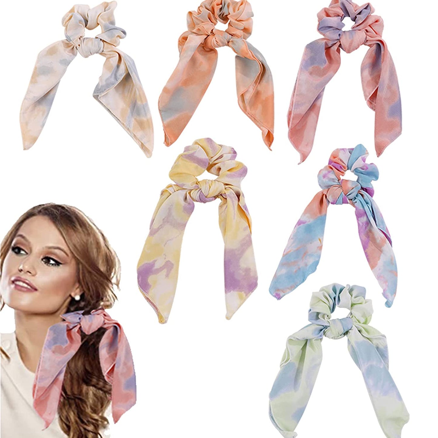 Cutewing Paisley Hair Scrunchies with Bow Hair Scarves Scrunchy Ponytail Holder Elastics Hair Bands Ribbon Hair Tie for Women Girls with 6PCS Apparel & Accessories > Clothing Accessories > Bandanas & Headties Cutewing colorful  