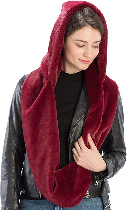 Fashion 21 Women'S Soft Faux Fur Infinity Scarf & Infinity Hood Scarf Head Scarf Wrap (2 Styles) Apparel & Accessories > Clothing Accessories > Scarves & Shawls Fashion 21 Hooded - Burgundy  