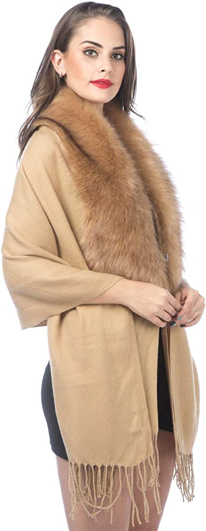 Women Cold Weather Luxurious Faux Fur Collar Joint Large Wrap Scarf for Ladies Apparel & Accessories > Clothing Accessories > Scarves & Shawls Lucky Leaf   