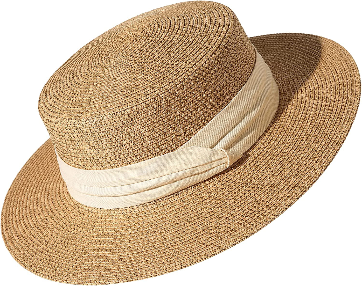 Lanzom Sun Hats for Women Wide Brim Straw Boater Hat Foldable Packable Beach Hat for Summer Apparel & Accessories > Clothing Accessories > Hats Lanzom Z-khaki Medium 