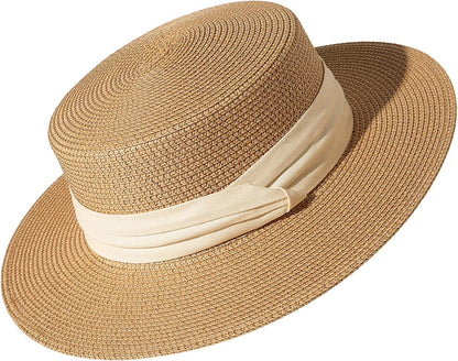 Lanzom Sun Hats for Women Wide Brim Straw Boater Hat Foldable Packable Beach Hat for Summer Apparel & Accessories > Clothing Accessories > Hats Lanzom Z-khaki Medium 
