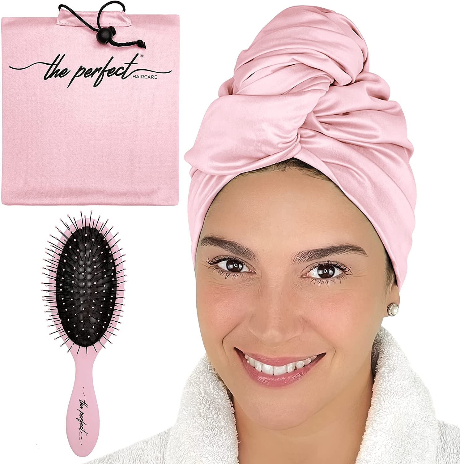 Ultra-Fine Microfiber Hair Towel Wrap & Wet/Dry Detangling Hair Brush - the Perfect Haircare - Anti-Frizz Turban for Curly or Wavy Haired Women Girls & Kids - Quick Drying - Good for Travel (Black) Health & Beauty > Personal Care > Hair Care THE PERFECT HAIRCARE Pink  