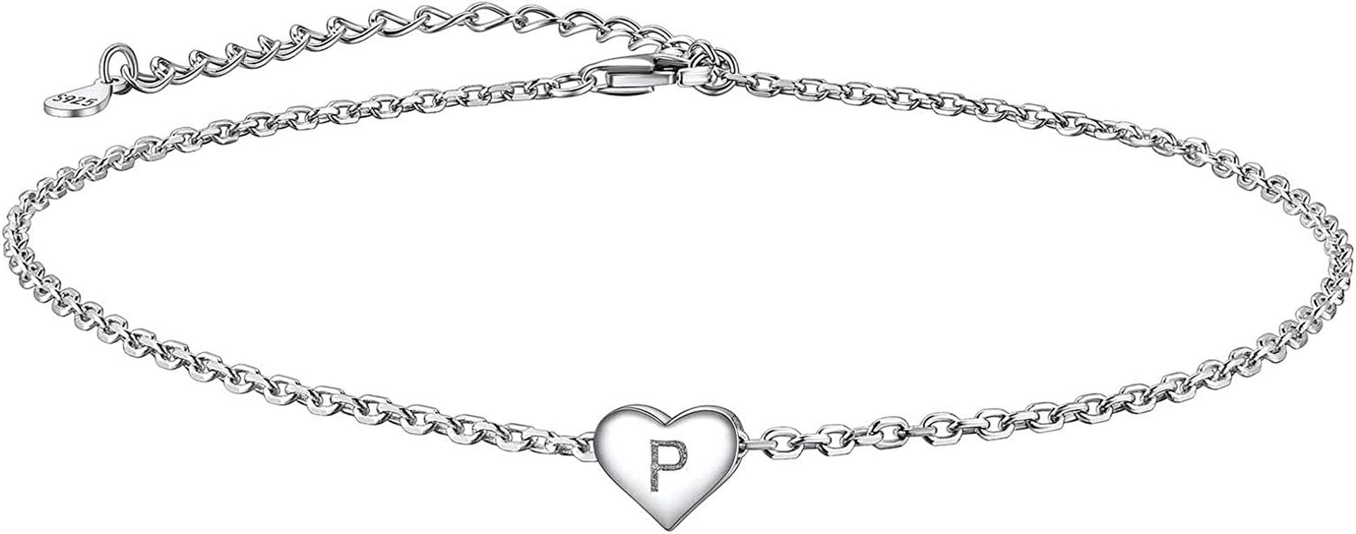 Suplight 925 Sterling Silver A-Z Initial Heart Anklets, Dainty Ankle Bracelets Beach Jewelry for Women Girls (With Gift Box) Apparel & Accessories > Jewelry > Anklets Suplight Jewelry P  