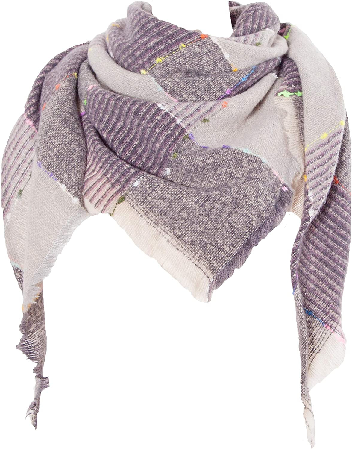 Wander Agio Womens Winter Scarfs Warm Scarf Half Shawls Triangle Scarves Stripe Plaid Apparel & Accessories > Clothing Accessories > Scarves & Shawls Wander Agio Stripe Grey 30  