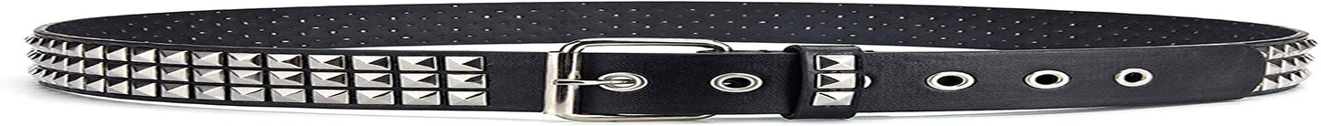 Three Row Punk Studded Belt, Black Belt Metal Pyramid Belt Gothic Rivet for Jeans Pants Apparel & Accessories > Clothing Accessories > Belts DCEVERTTO   