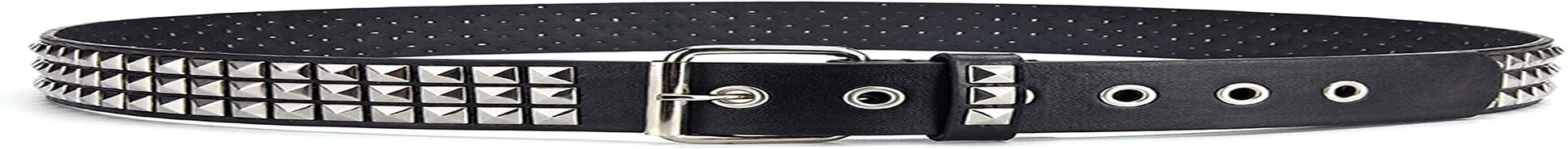 Three Row Punk Studded Belt, Black Belt Metal Pyramid Belt Gothic Rivet for Jeans Pants Apparel & Accessories > Clothing Accessories > Belts DCEVERTTO   