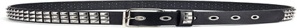 Three Row Punk Studded Belt, Black Belt Metal Pyramid Belt Gothic Rivet for Jeans Pants Apparel & Accessories > Clothing Accessories > Belts DCEVERTTO   