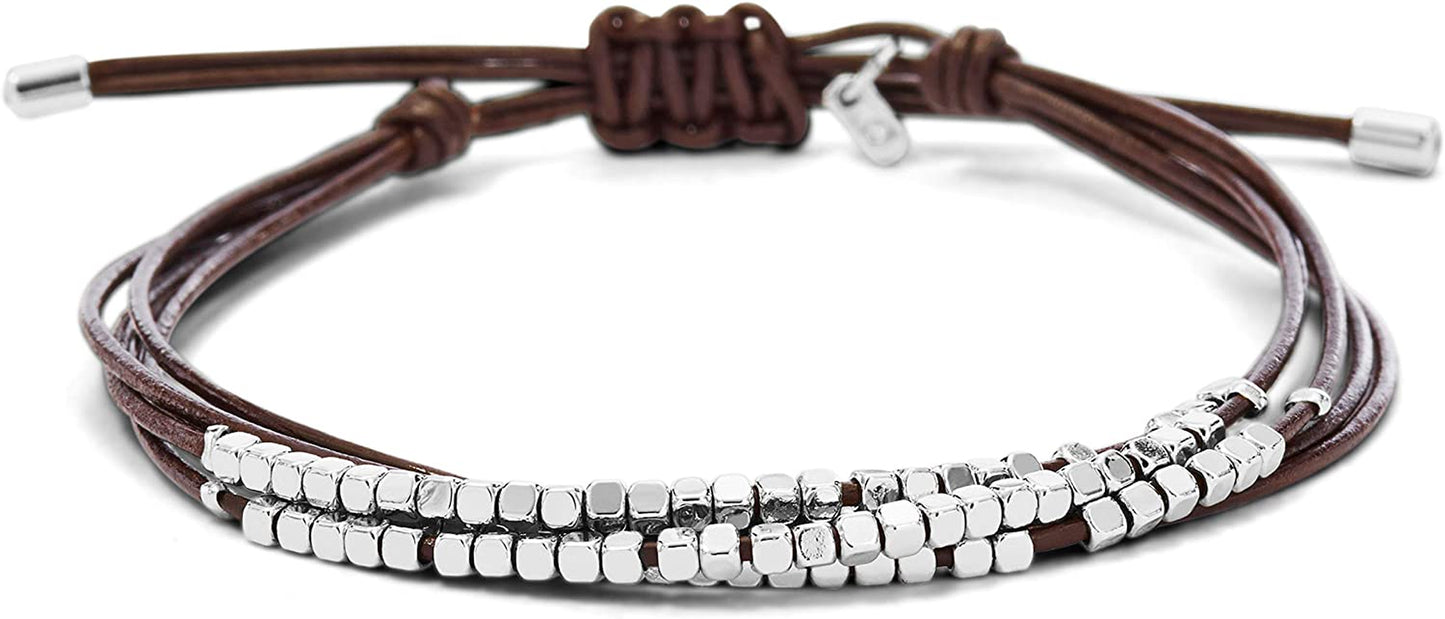 Fossil Women'S Stainless Steel and Genuine Leather Bracelet Apparel & Accessories > Jewelry > Bracelets Fossil Silver/Dark Brown  