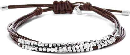 Fossil Women'S Stainless Steel and Genuine Leather Bracelet Apparel & Accessories > Jewelry > Bracelets Fossil Silver/Dark Brown  