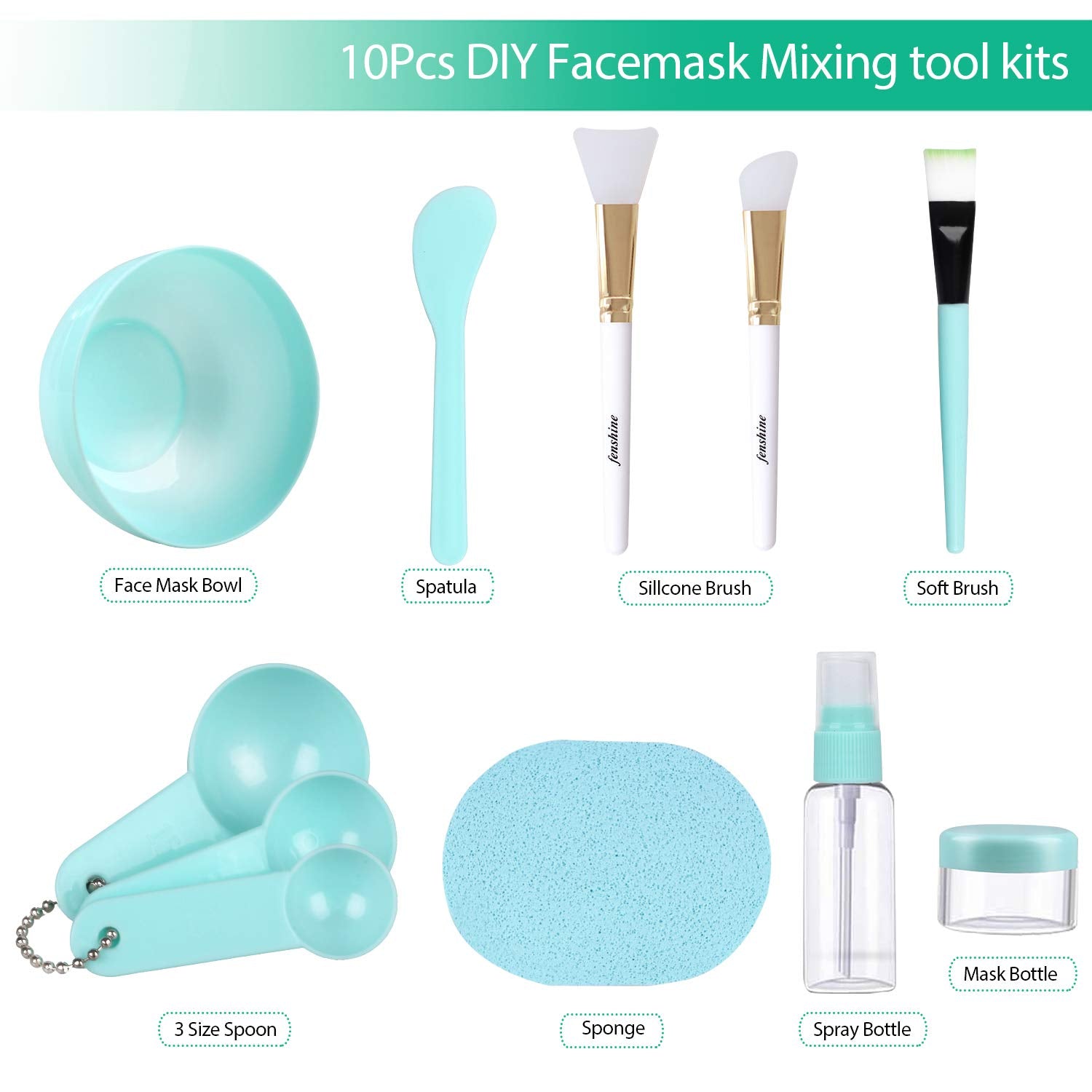Face Mask Mixing Bowl Set, Facial Mask Mixing Tool Kit with Plastic Mask Bowl Silicone Mask Brushes Measuring Cup Stick Spatulas Facial Sponge (10PCS) Health & Beauty > Personal Care > Cosmetics > Cosmetic Tools > Skin Care Tools fenshine   