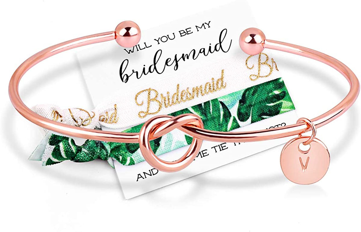 MOOKOO Personalised Bridesmaid Bracelet Gift Will You Be My Bridesmaid Proposal Gift Adjustment Bachelorette Bangle Apparel & Accessories > Jewelry > Bracelets MOOKOO Rose gold x 