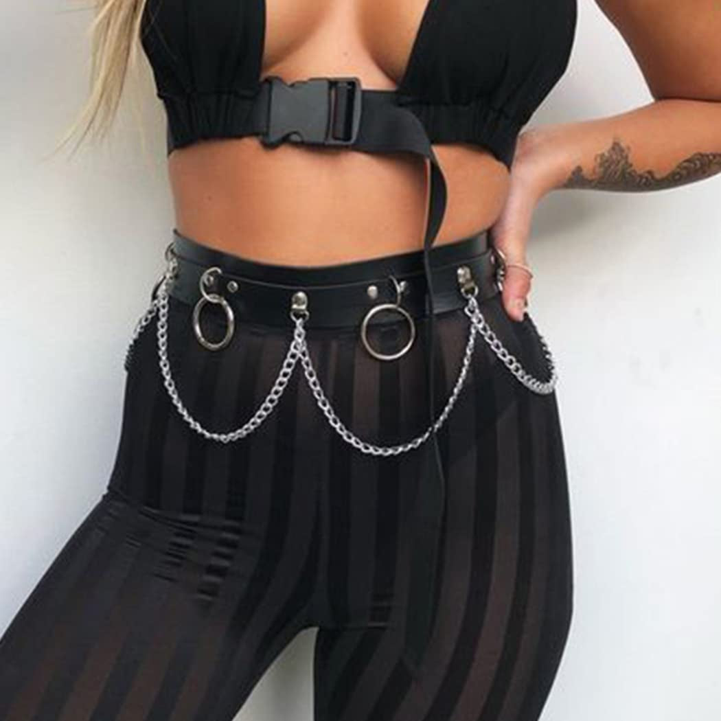 Twinklede Punk Leather Belly Waist Chain Belt Circle Body Chains Festival Rave Body Chain Jewelry for Women and Girls Apparel & Accessories > Jewelry > Body Jewelry Twinklede   