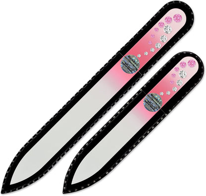 Washable Nail Files - Mont Bleu Set of 2 Glass Nail Files Hand Decorated with Crystals - Handmade Gifts for Women - Expertly Shape Nails & Enjoy a Smooth Finish - Nail Filing Tools Health & Beauty > Personal Care > Cosmetics > Cosmetic Tools > Nail Tools Mont Bleu Rose - Crystal  