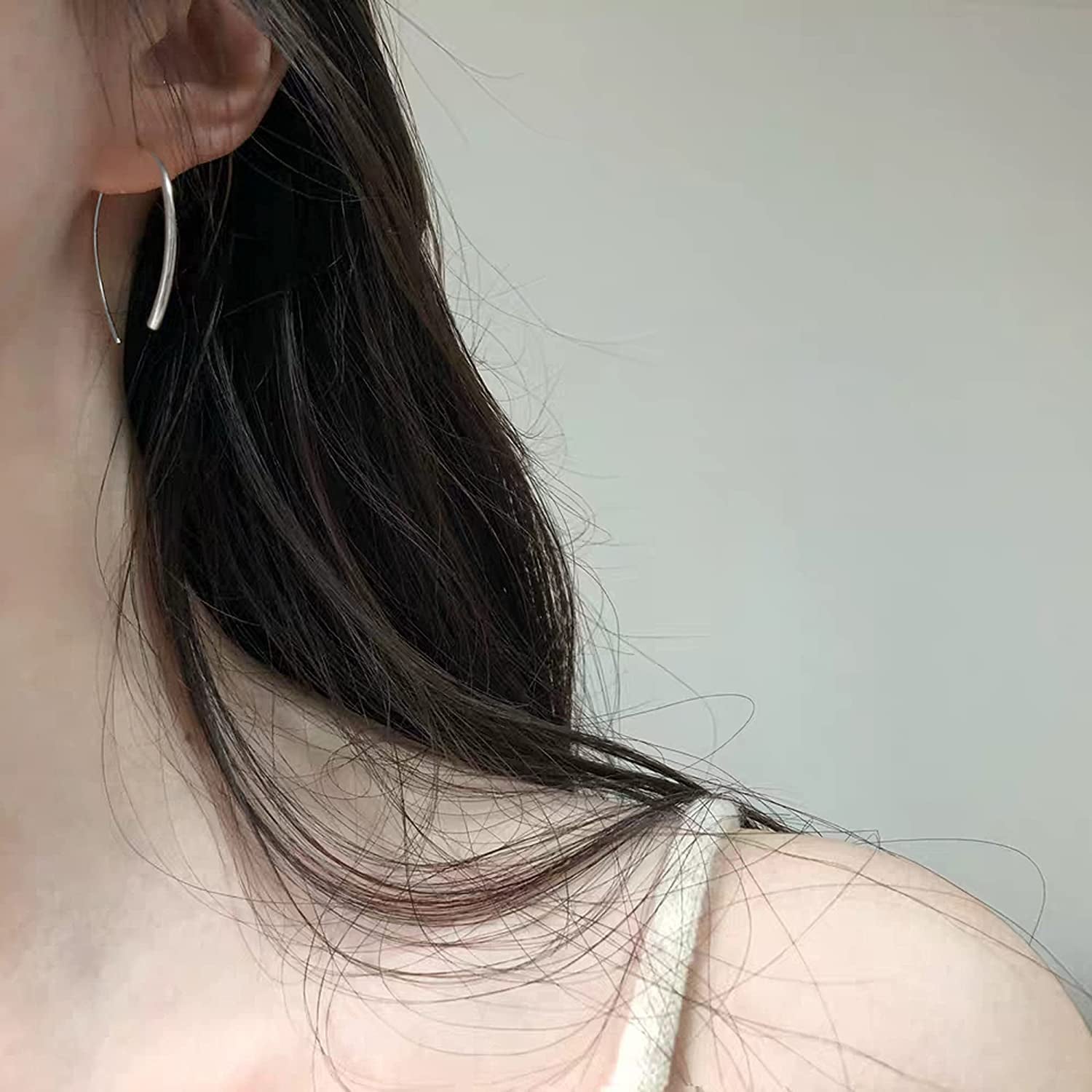 Pull through Earrings Sterling Silver Wire Open Hoops Threader Earrings Apparel & Accessories > Jewelry > Earrings Kakikaki   