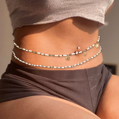 Cosydays Butterfly Waist Bead Belly Chain Gold Seashell Body Beads African Jewelry Elastic Beaded Bikini Chain for Women and Girls Apparel & Accessories > Jewelry > Body Jewelry COSYDAYS   