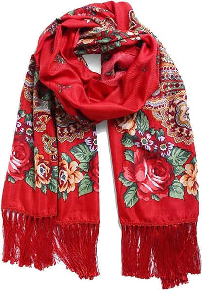 Traditional Tassel Exotic Wrap Printed Scarf for Women Warm Soft Large Long Rectangular Fashion Scarves Apparel & Accessories > Clothing Accessories > Scarves & Shawls Gudessly Red  