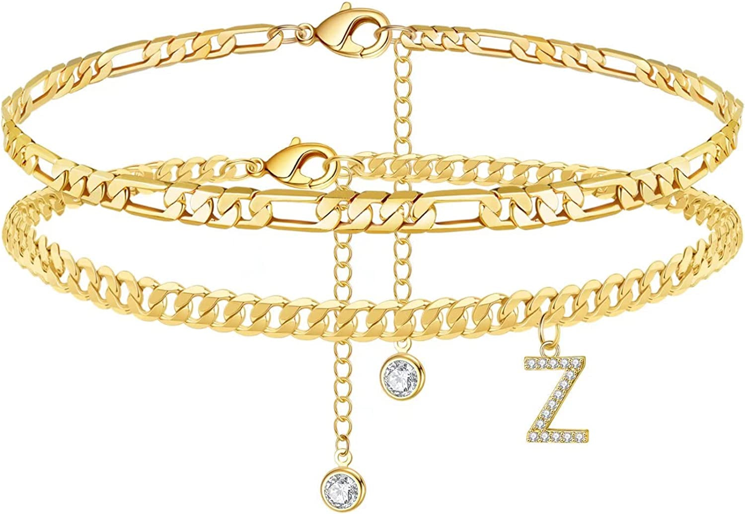 Initial Ankle Bracelets for Women, 14K Gold Plated Layered Initial Cubic Zirconia Ankle Bracelets Dainty Beach Letter Initial Anklet A-Z Gold Anklets for Women Teen Girls Foot Jewelry Gifts Apparel & Accessories > Jewelry > Anklets IEFSHINY Z  