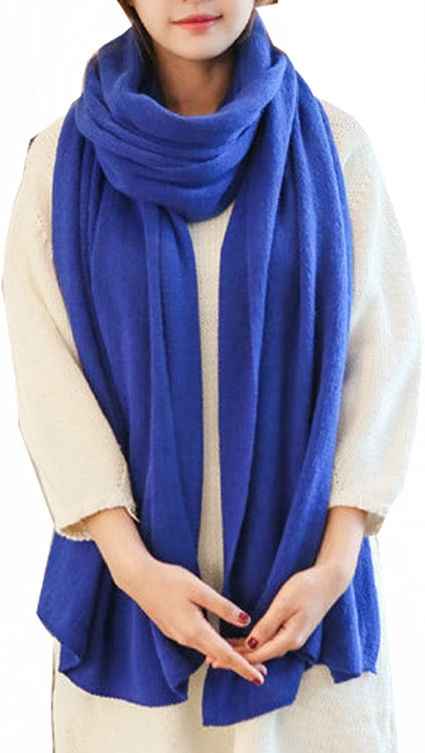 Wander Agio Womens Warm Winter Infinity Scarves Set Blanket Scarf Pure Color Apparel & Accessories > Clothing Accessories > Scarves & Shawls Wander Agio Blue  