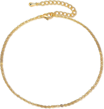 Kyerlyn Dainty Simple Chain Anklet for Women 18K Gold/Silver Plated Summer Beach Beaded Evil Eye Moon Figaro Butterfly Satellite Cuban Pearl Flat Marina Anklet Gift Apparel & Accessories > Jewelry > Anklets Kyerlyn Chain-Gold  